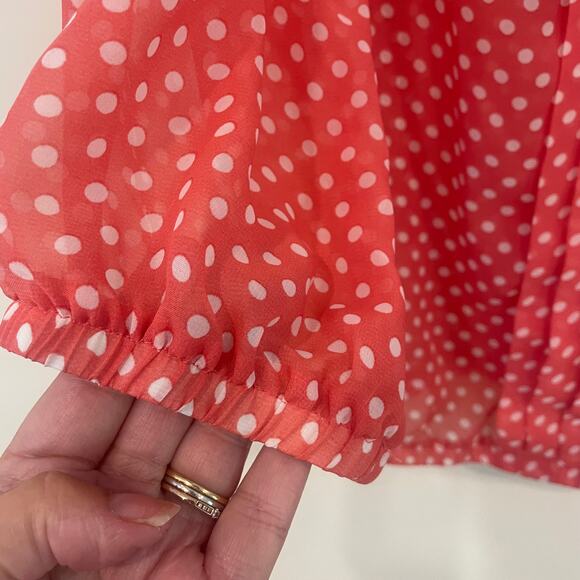 Ayla Peach Color / White Dots Blouse Sheer Blouse Sz M - Picture 2 of 5